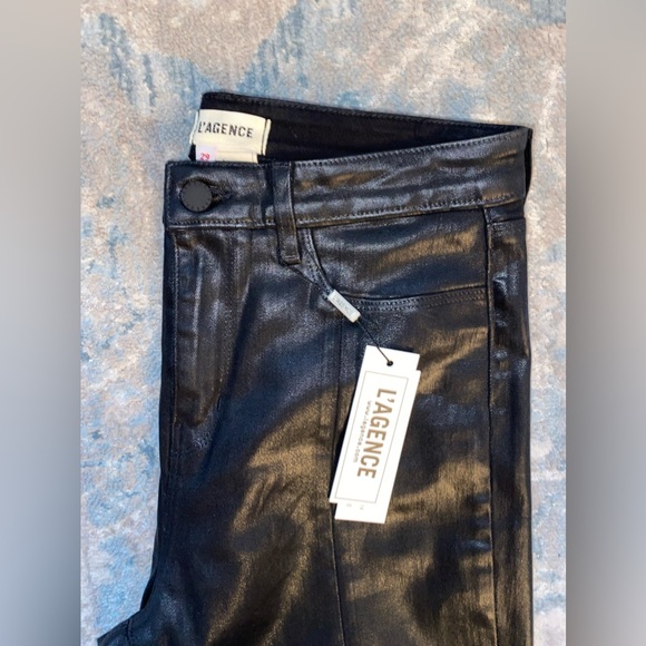 L'AGENCE Beatrix Coated Split-Hem Bootcut Jeans in Black Size 29 NWT - Picture 2 of 11